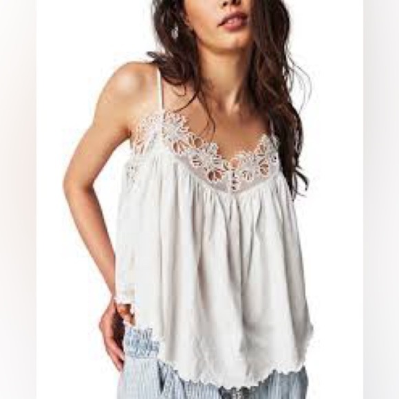 NWT Free People Kayla Lace Trim Tank Ivory Size Large - Picture 2 of 7